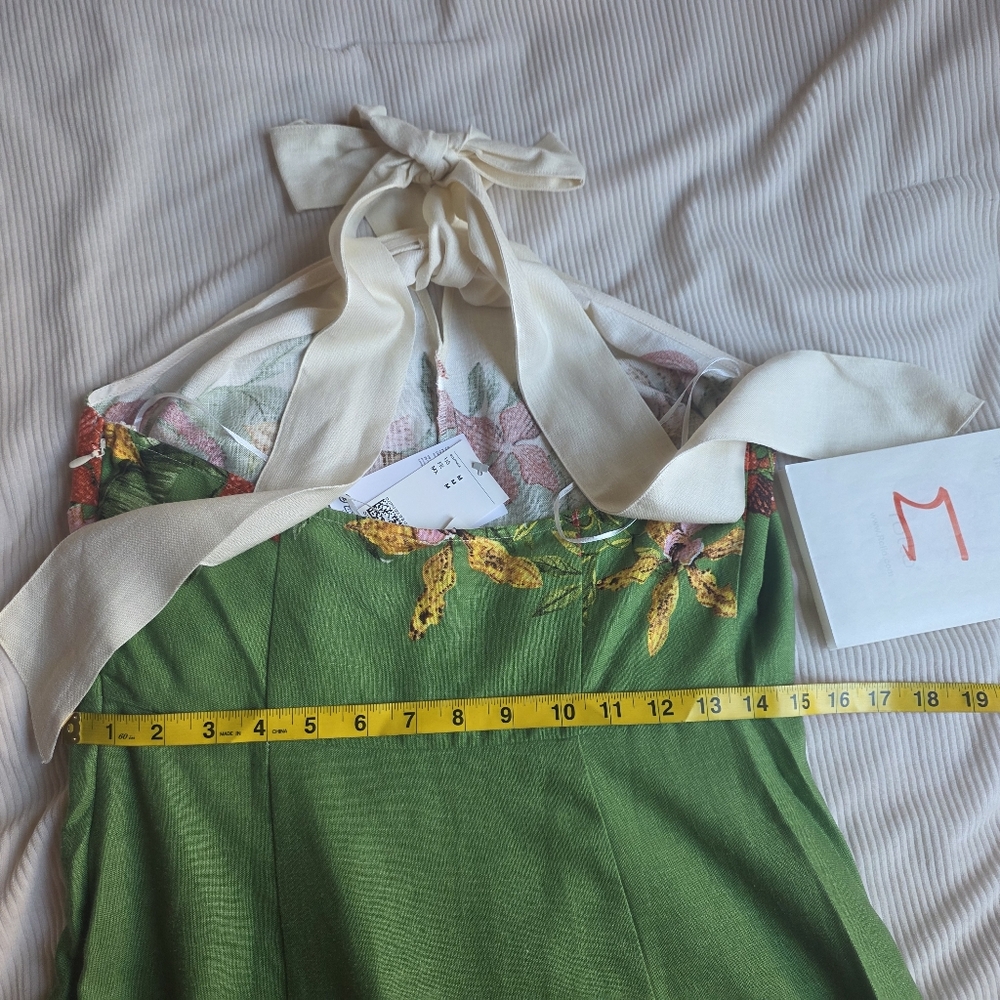 H&M PREMIUM linen-blend halterneck dress floral green/flowers BNWT - Picture 5 of 16